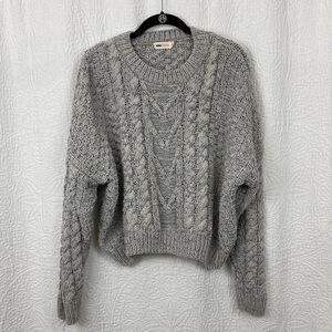 Nova Vintage Heather Gray Cable Knit Crop Sweater sz Large